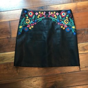 Zara Vegan Leather Floral Embroidery Skirt